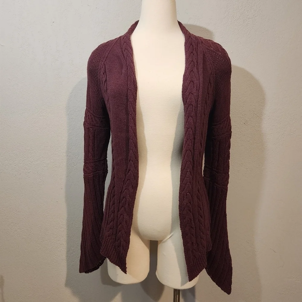 ANTHROPOLOGIE MOTH BURGUNDY SKELETON SPINE KNIT CARDIGAN SWEATER SZ S